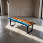 Custom Walnut Ocean Epoxy Bench, Live Edge Resin Wave Entryway or Bedroom Bench