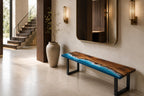 Custom Walnut Ocean Epoxy Bench, Live Edge Resin Wave Entryway or Bedroom Bench