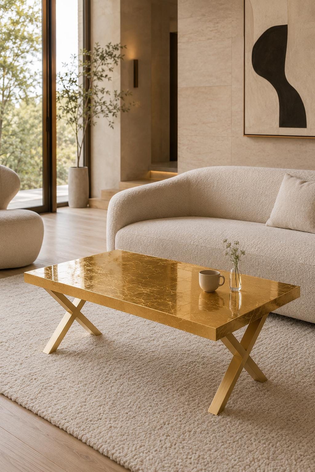 Gold Leaf Epoxy Coffee Table, Handmade Luxury Resin Furniture, Custom Modern Center Table