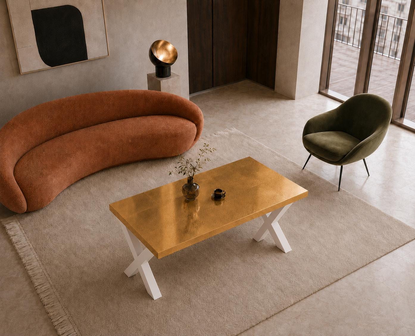 Gold Leaf Epoxy Coffee Table, Handmade Luxury Resin Furniture, Custom Modern Center Table