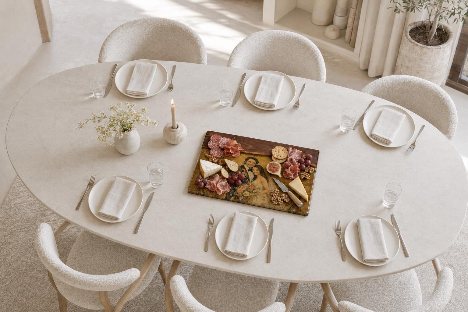 Custom Photo Serving Board, Klimt Inspired Walnut Resin Art, Personalized Portrait Gift