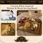 Custom Photo Serving Board, Klimt Inspired Walnut Resin Art, Personalized Portrait Gift