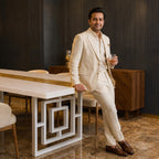 Custom White Epoxy Table with Genuine 24K Gold Leaf Stripe | Coffee or Dining Table