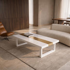 Custom White Epoxy Table with Genuine 24K Gold Leaf Stripe | Coffee or Dining Table