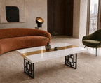 Custom White Epoxy Table with Genuine 24K Gold Leaf Stripe | Coffee or Dining Table