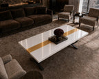 Custom White Epoxy Table with Genuine 24K Gold Leaf Stripe | Coffee or Dining Table
