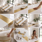 Custom White Epoxy Table with Genuine 24K Gold Leaf Stripe | Coffee or Dining Table