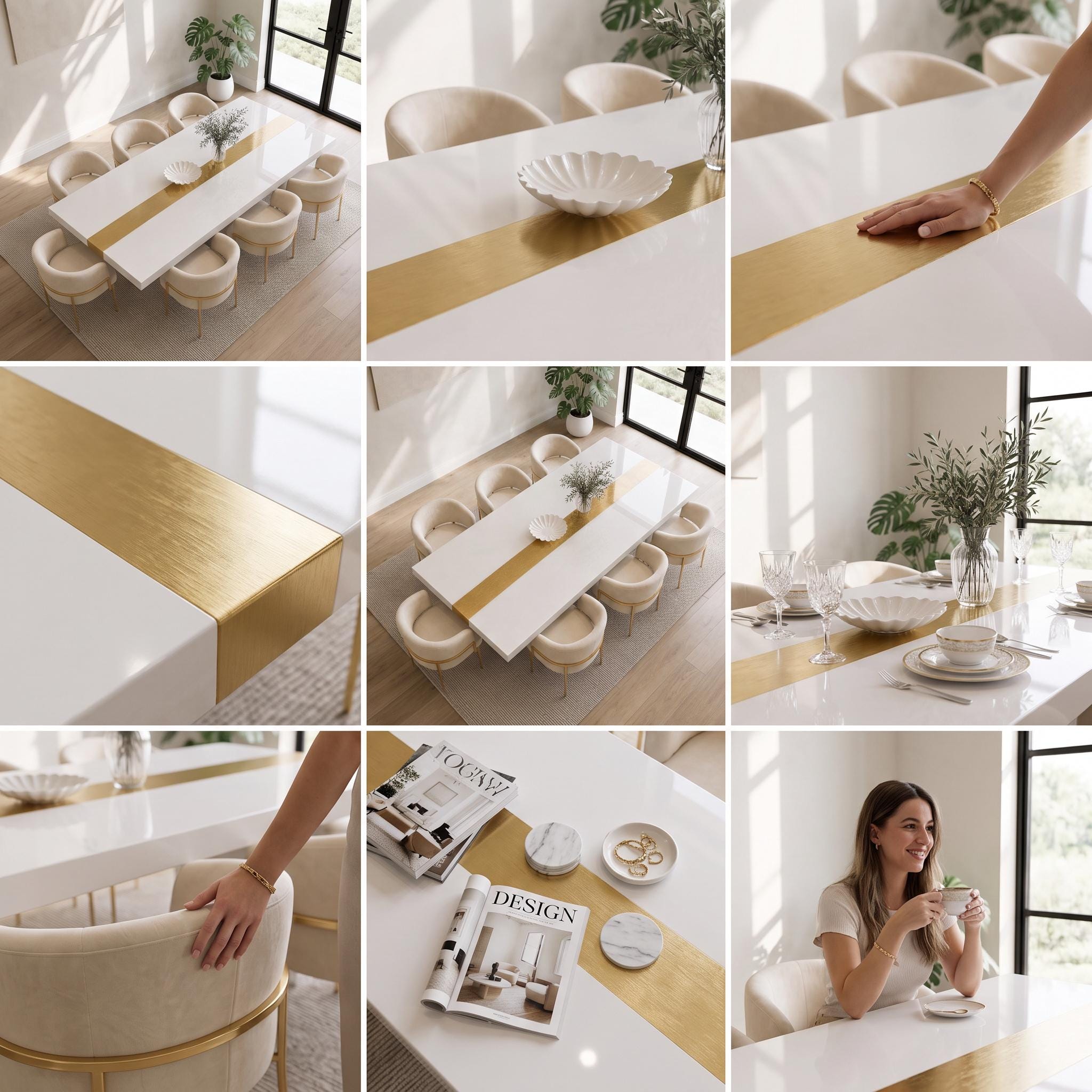 Custom White Epoxy Table with Genuine 24K Gold Leaf Stripe | Coffee or Dining Table