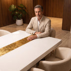 Custom White Epoxy Table with Genuine 24K Gold Leaf Stripe | Coffee or Dining Table