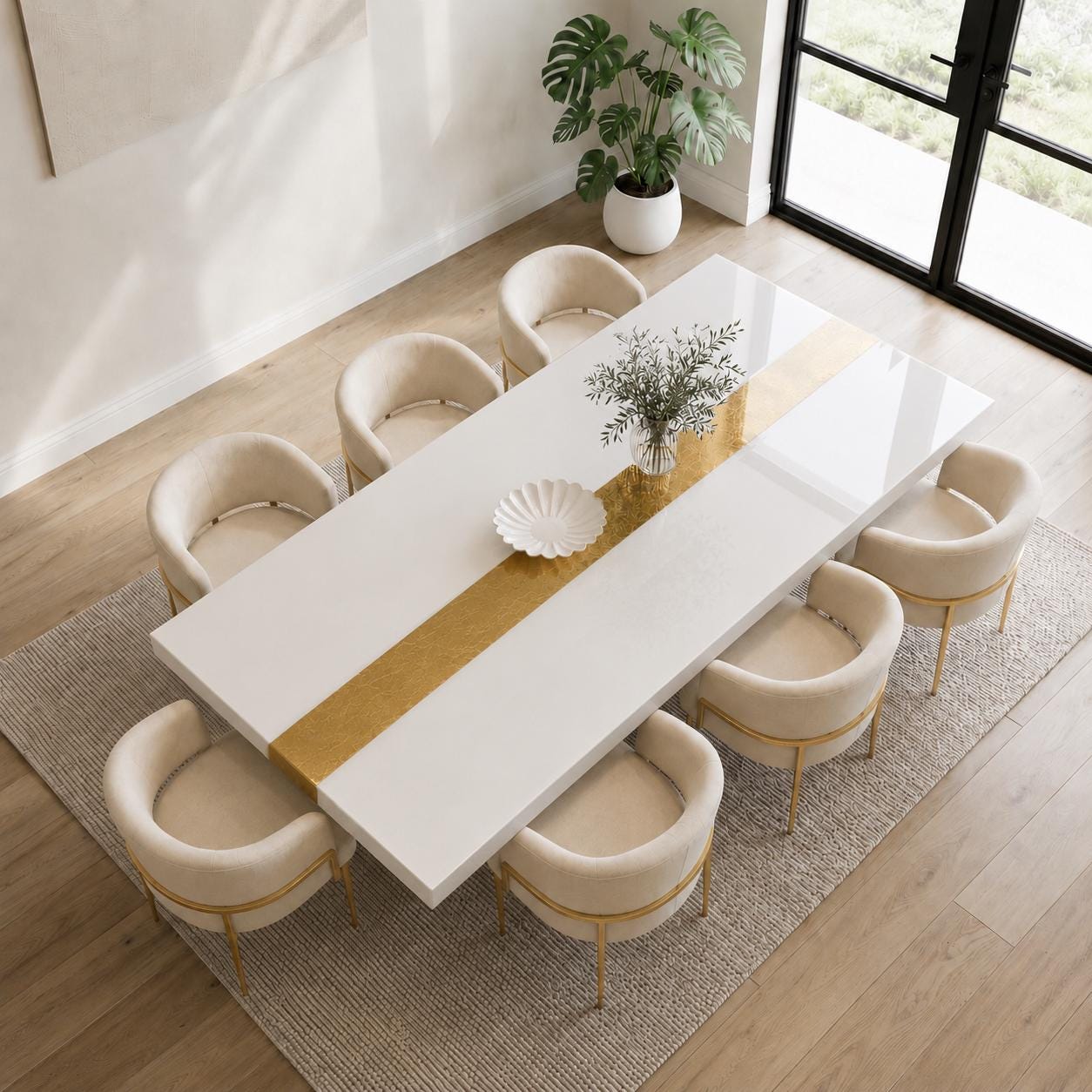 Custom White Epoxy Table with Genuine 24K Gold Leaf Stripe | Coffee or Dining Table
