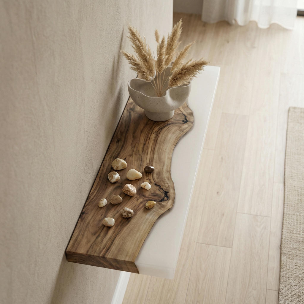 Walnut Epoxy Floating Shelf, Custom Live Edge Wall Shelf in Colors