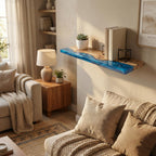 Walnut Epoxy Floating Shelf, Custom Live Edge Wall Shelf in Colors