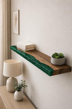 Walnut Epoxy Floating Shelf, Custom Live Edge Wall Shelf in Colors