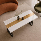 Custom White Epoxy Table with Genuine 24K Gold Leaf Stripe | Coffee or Dining Table