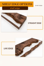 Walnut Epoxy Floating Shelf, Custom Live Edge Wall Shelf in Colors