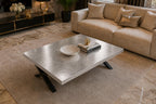 Silver Leaf Epoxy Coffee Table, Custom Resin Center Table with Metal Legs