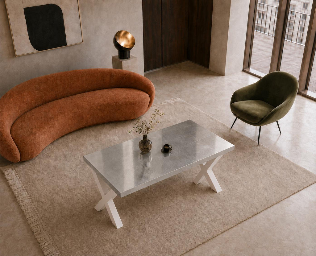 Silver Leaf Epoxy Coffee Table, Custom Resin Center Table with Metal Legs
