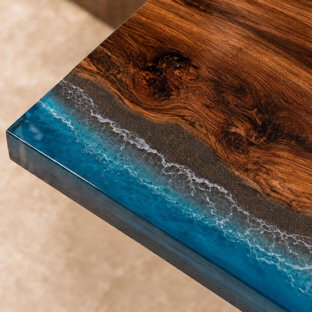 Walnut Epoxy Floating Shelf, Custom Live Edge Wall Shelf in Transparent Colors