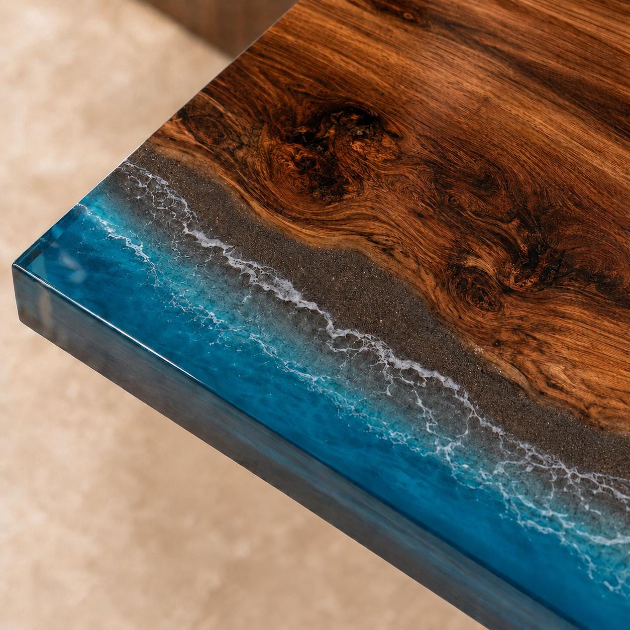 Walnut Epoxy Floating Shelf, Custom Live Edge Wall Shelf in Transparent Colors