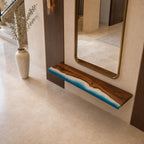 Walnut Epoxy Floating Shelf, Custom Live Edge Wall Shelf in Transparent Colors