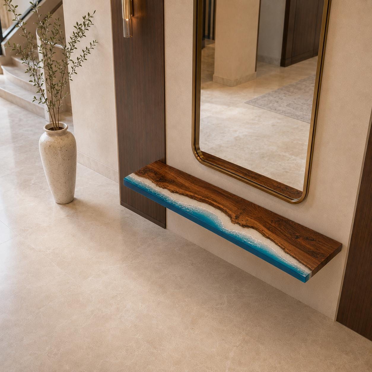 Walnut Epoxy Floating Shelf, Custom Live Edge Wall Shelf in Transparent Colors