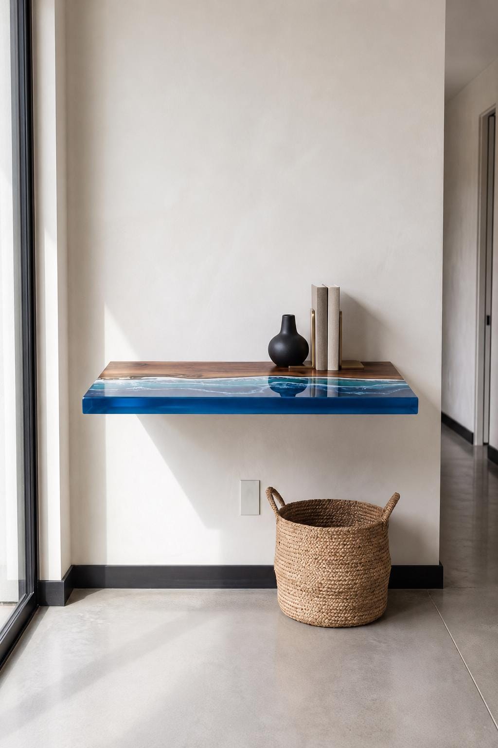 Walnut Epoxy Floating Shelf, Custom Live Edge Wall Shelf in Transparent Colors