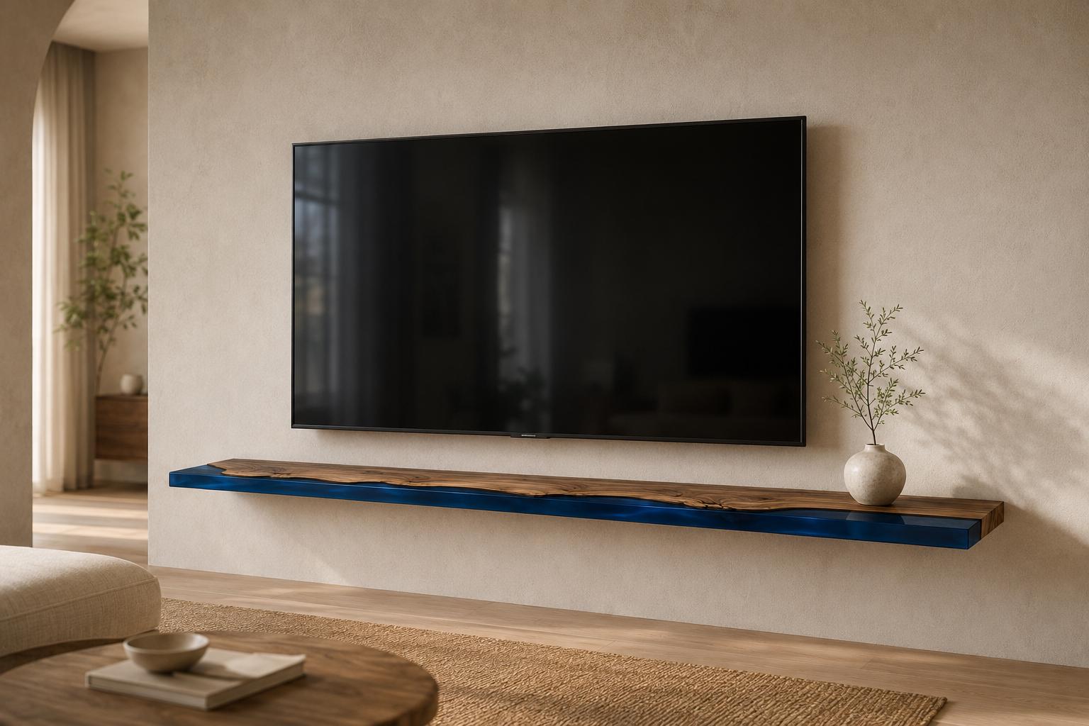 Walnut Wood Floating Shelf with Transparent Epoxy Resin, Handmade Live Edge Wall Shelf, Custom Color