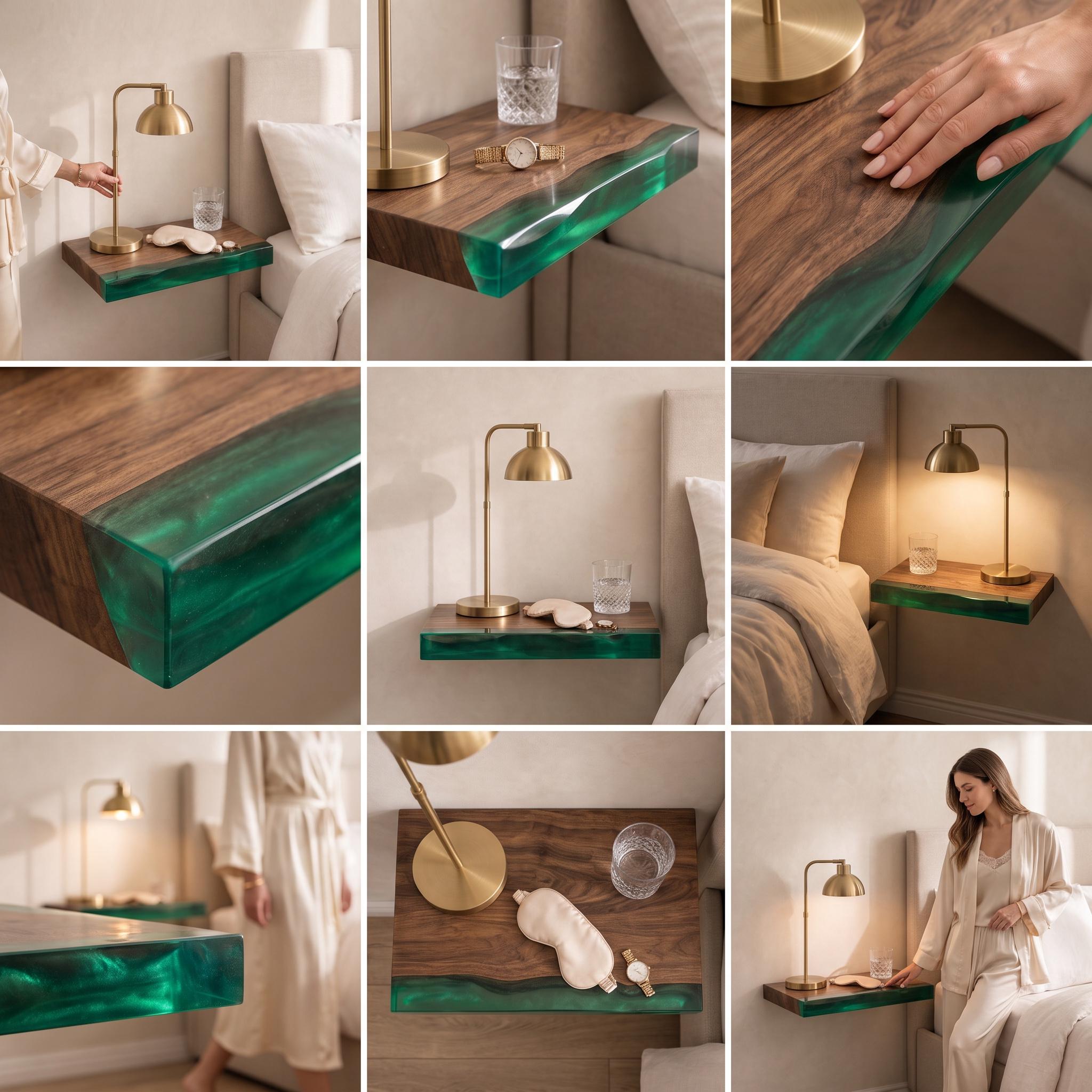 Walnut Wood Floating Shelf with Transparent Epoxy Resin, Handmade Live Edge Wall Shelf, Custom Color