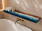 Ocean Epoxy Floating Shelf, Walnut Wood Wall Shelf, Coastal Bathroom Decor, Handmade Resin Shelf, Custom Size