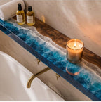 Ocean Epoxy Floating Shelf, Walnut Wood Wall Shelf, Coastal Bathroom Decor, Handmade Resin Shelf, Custom Size