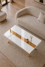 Custom White Epoxy Table with Genuine 24K Gold Leaf Stripe | Coffee or Dining Table