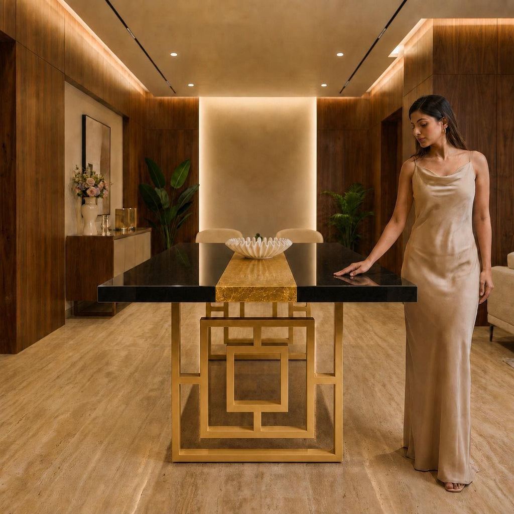 Black Epoxy Table with Genuine 24K Gold Leaf Stripe | Coffee or Dining Table
