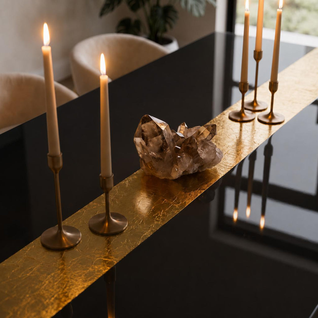 Black Epoxy Table with Genuine 24K Gold Leaf Stripe | Coffee or Dining Table