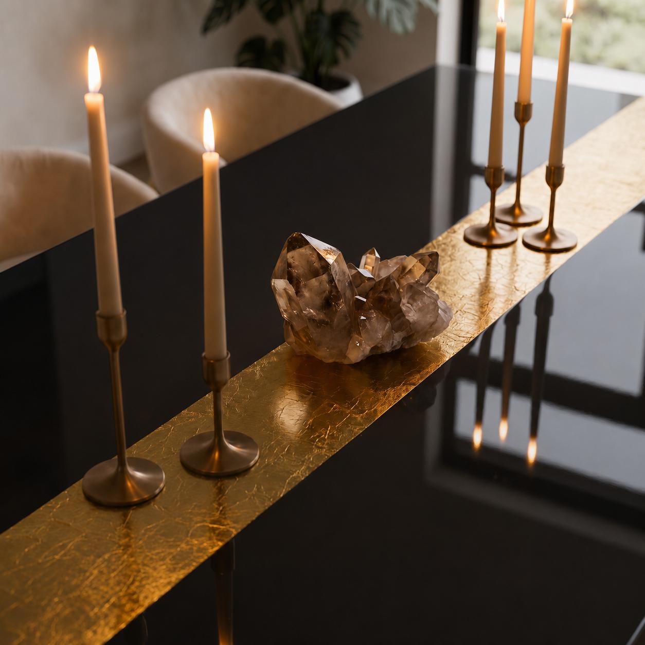 Black Epoxy Table with Genuine 24K Gold Leaf Stripe | Coffee or Dining Table