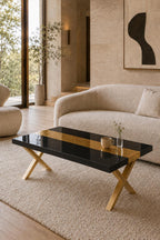 Black Epoxy Table with Genuine 24K Gold Leaf Stripe | Coffee or Dining Table