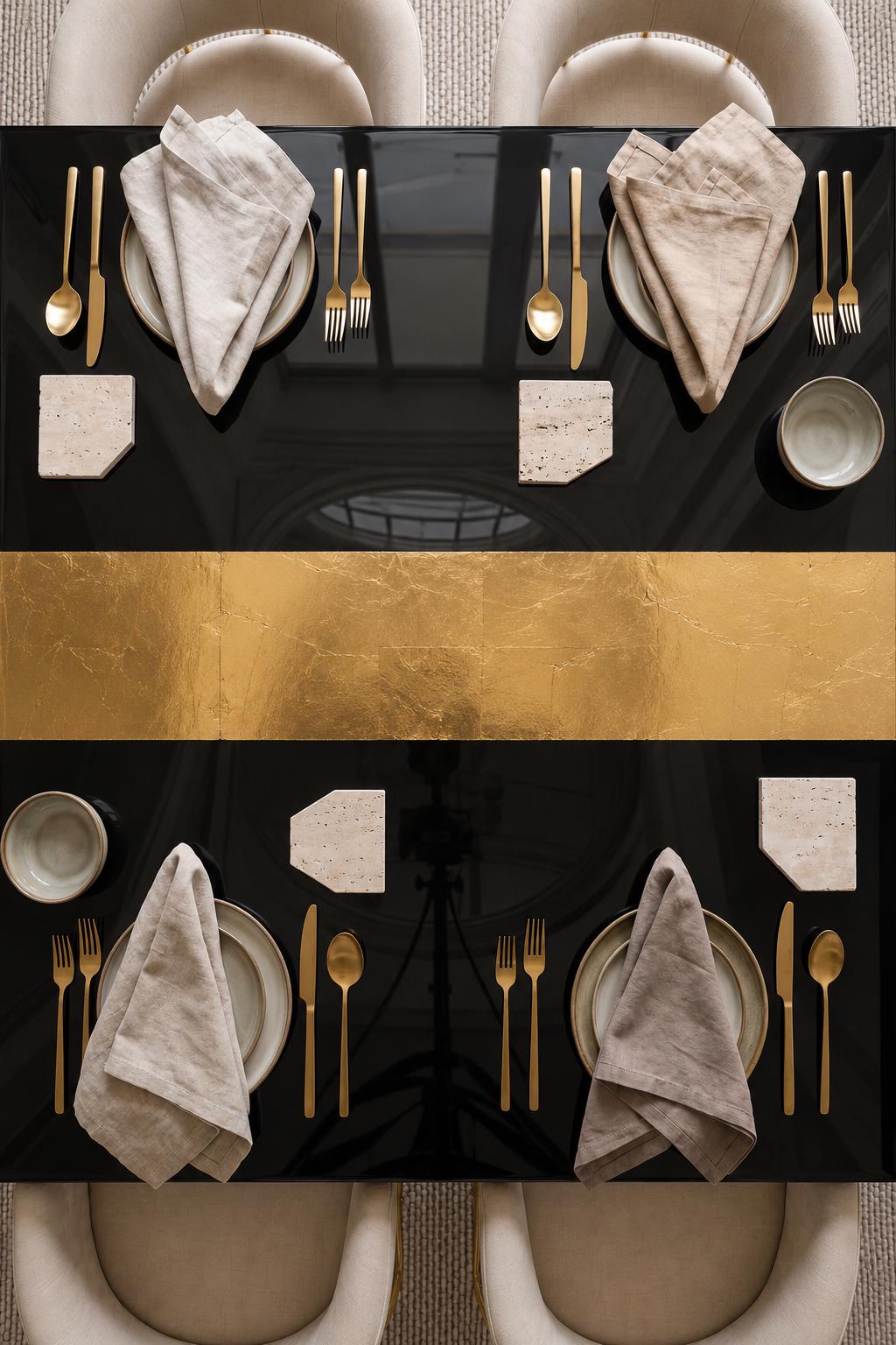 Black Epoxy Table with Genuine 24K Gold Leaf Stripe | Coffee or Dining Table