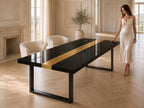 Black Epoxy Table with Genuine 24K Gold Leaf Stripe | Coffee or Dining Table