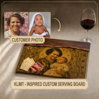 Custom Photo Serving Board, Klimt Inspired Walnut Resin Art, Personalized Portrait Gift