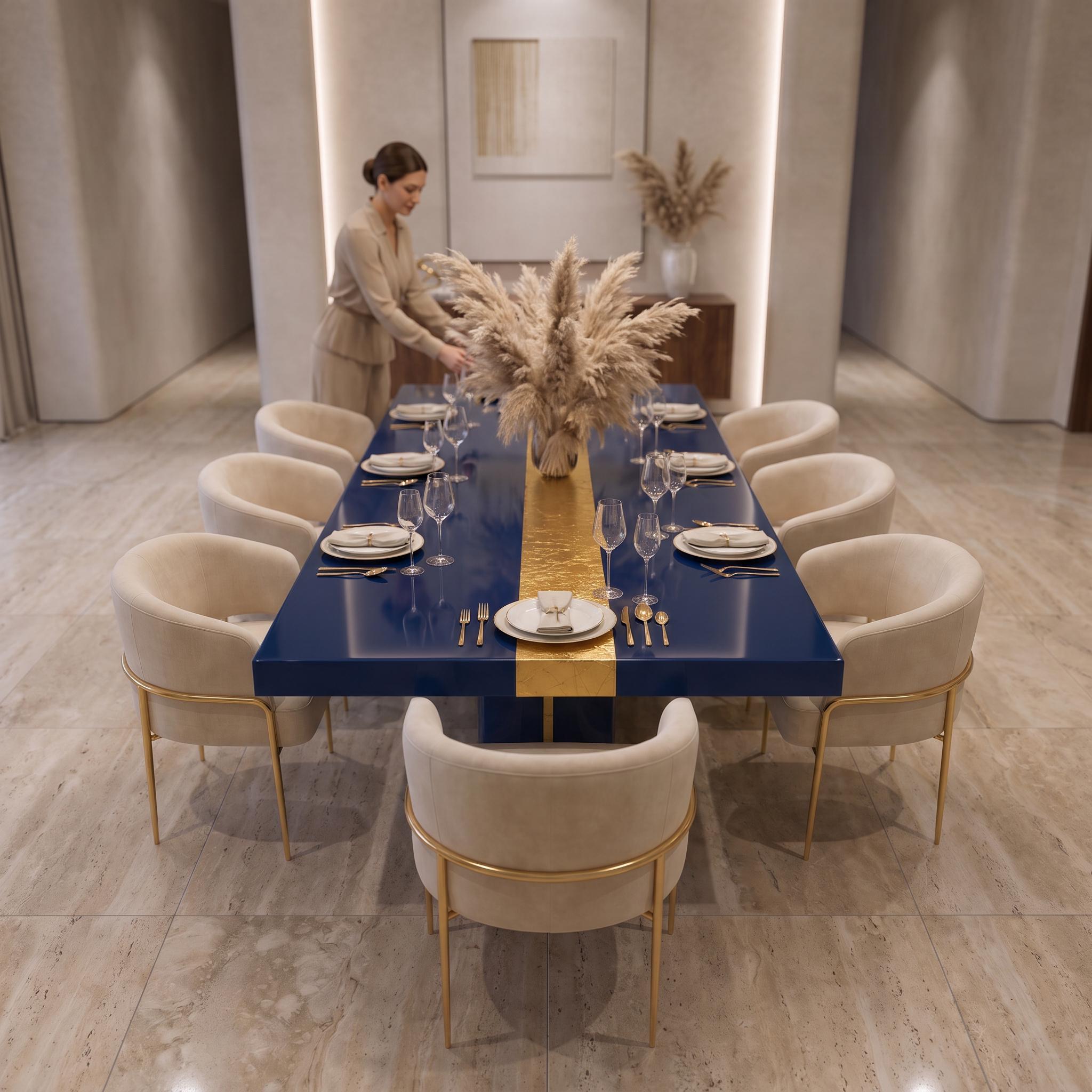 Blue Epoxy Table with Genuine 24K Gold Leaf Stripe | Coffee or Dining Table