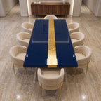 Blue Epoxy Table with Genuine 24K Gold Leaf Stripe | Coffee or Dining Table