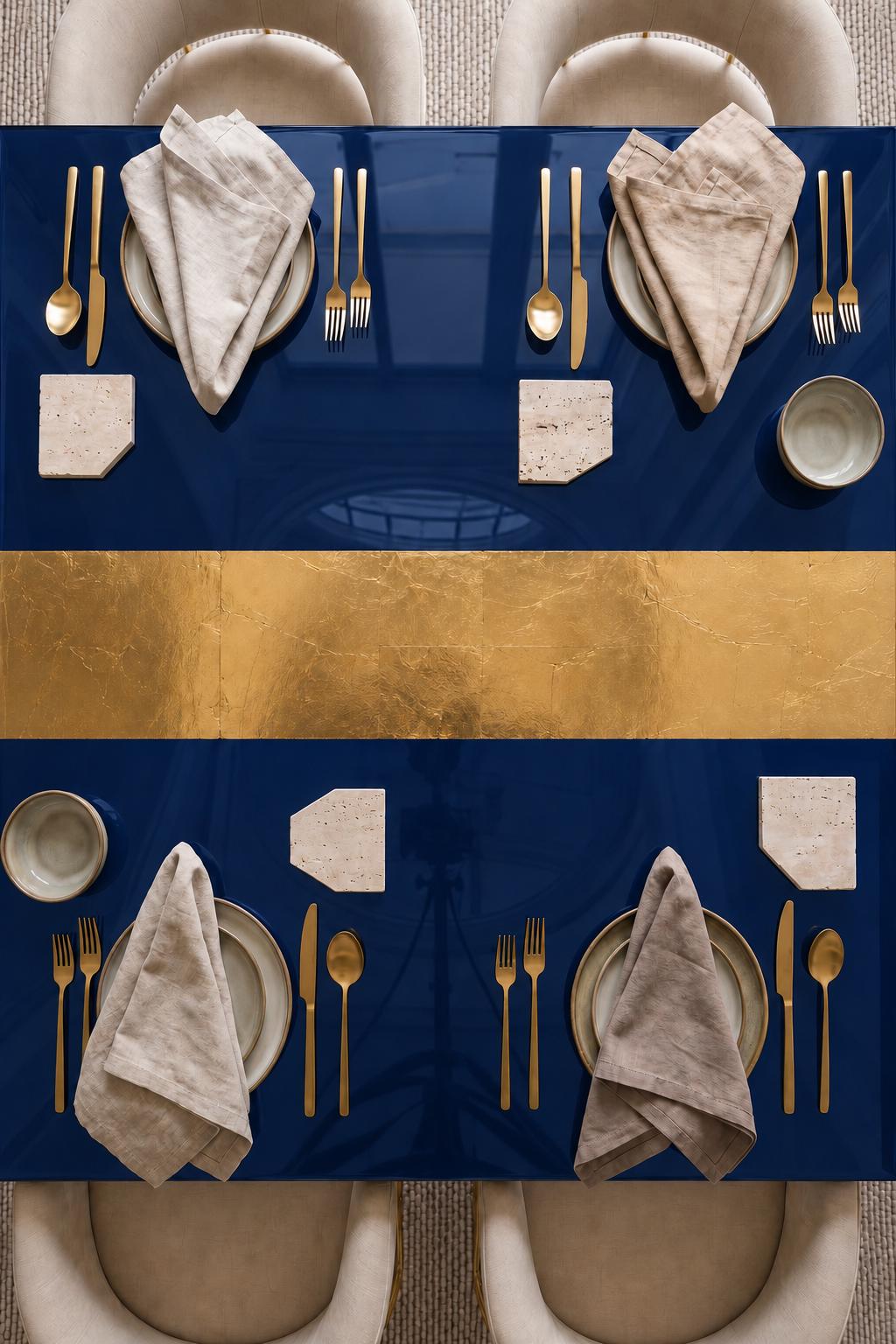 Blue Epoxy Table with Genuine 24K Gold Leaf Stripe | Coffee or Dining Table