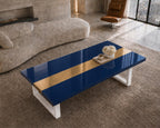 Blue Epoxy Table with Genuine 24K Gold Leaf Stripe | Coffee or Dining Table