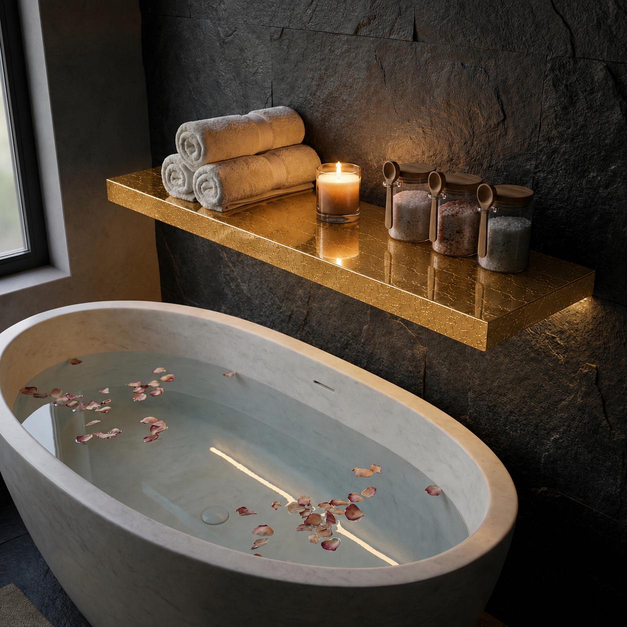 24 K Gold Leaf Epoxy Floating Shelf: Custom Mirror-Finish Wall Console