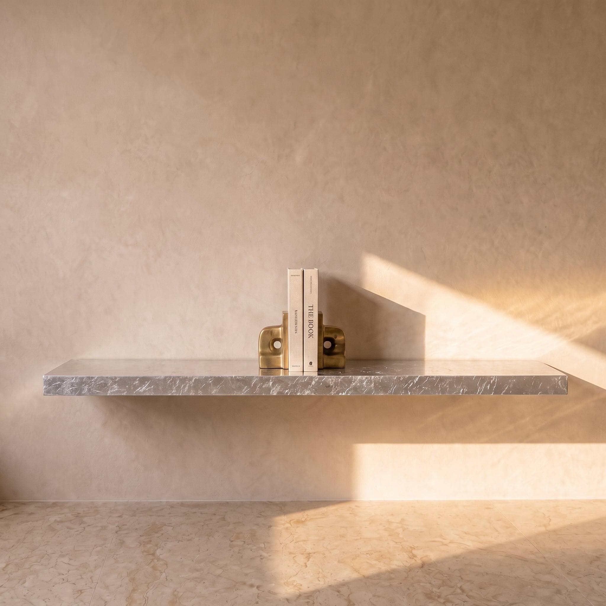 Silver Leaf Epoxy Floating Shelf: Custom Mirror-Finish Wall Console