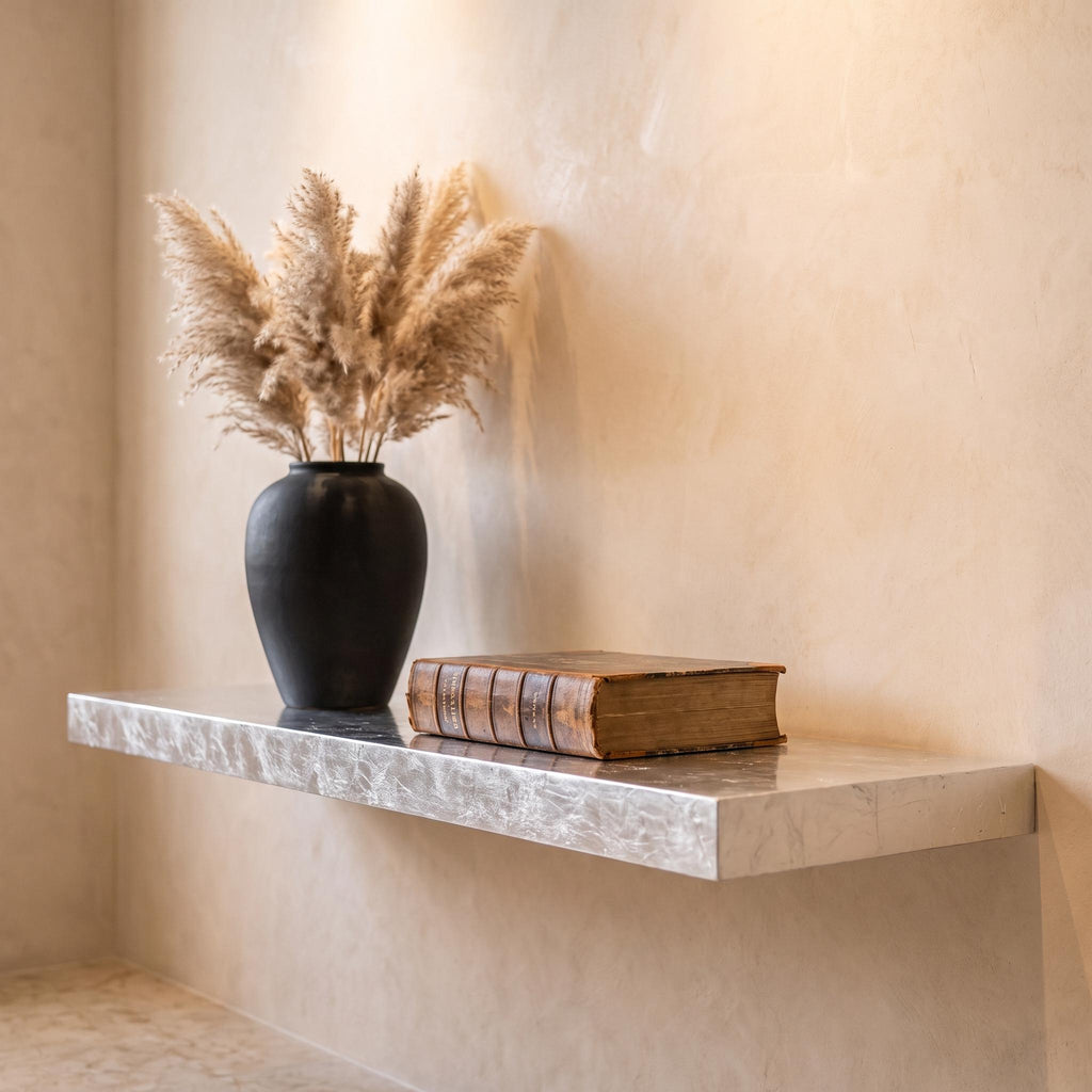 Silver Leaf Epoxy Floating Shelf: Custom Mirror-Finish Wall Console