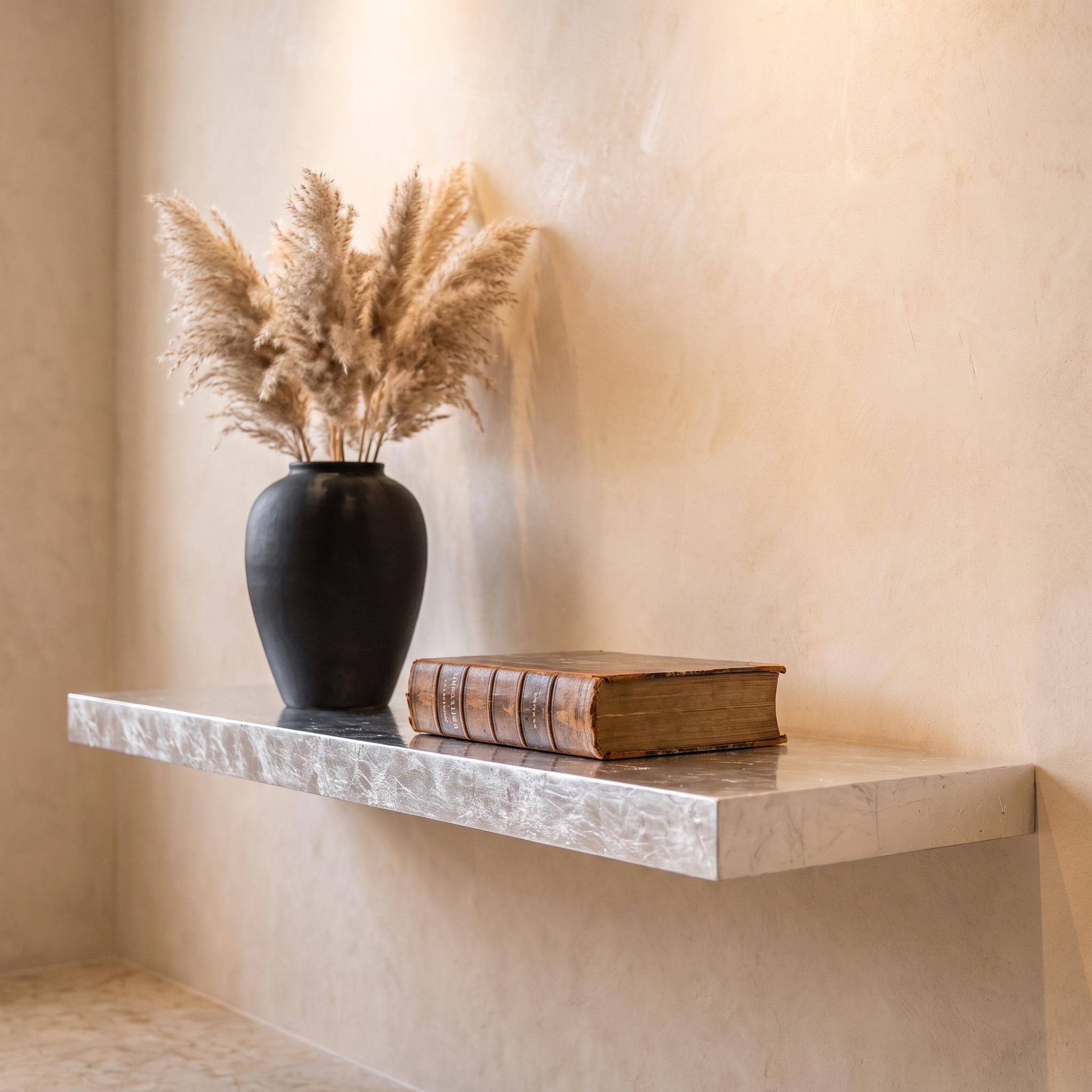 Silver Leaf Epoxy Floating Shelf: Custom Mirror-Finish Wall Console