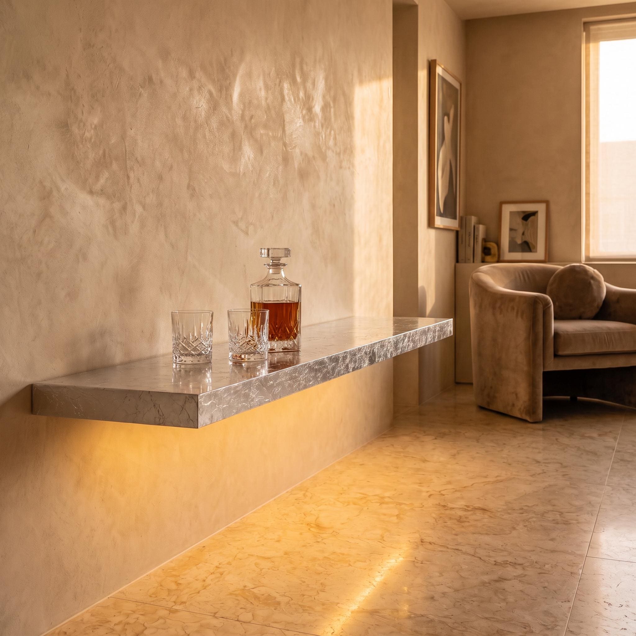 Silver Leaf Epoxy Floating Shelf: Custom Mirror-Finish Wall Console