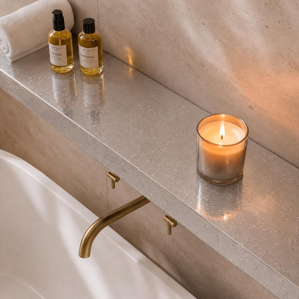 Silver Leaf Epoxy Floating Shelf: Custom Mirror-Finish Wall Console