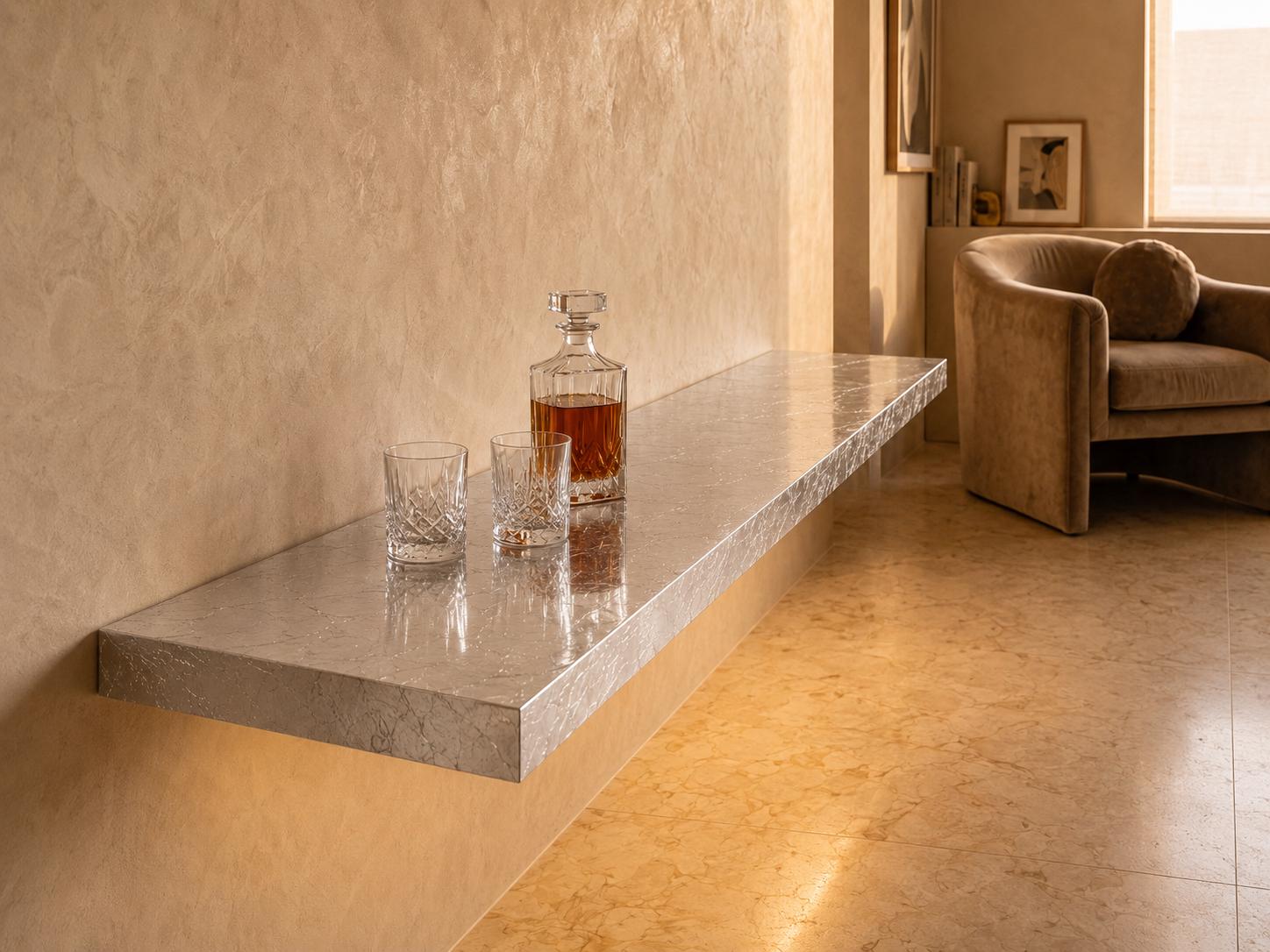 Silver Leaf Epoxy Floating Shelf: Custom Mirror-Finish Wall Console