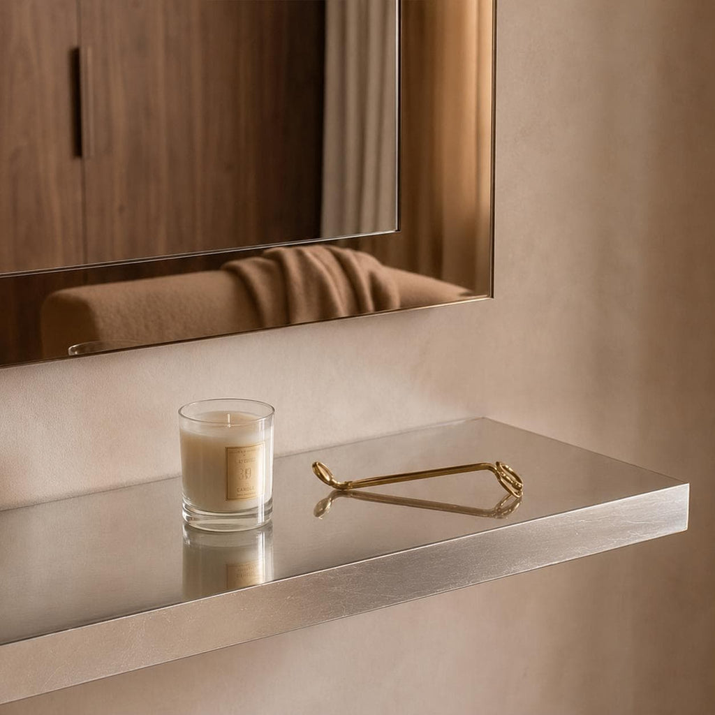 Silver Leaf Epoxy Floating Shelf: Custom Mirror-Finish Wall Console